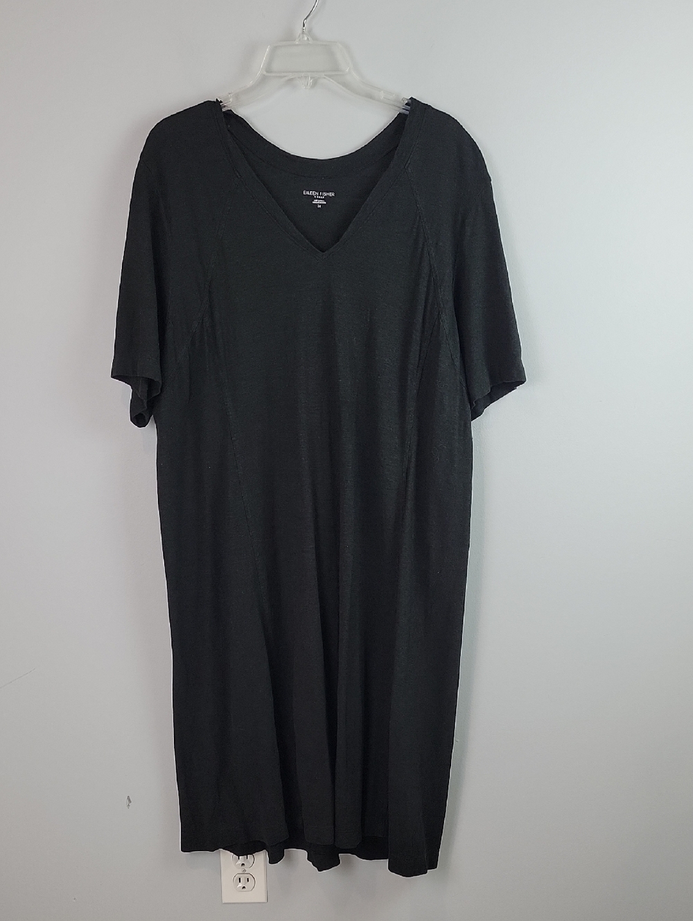 Eileen Fisher gray v-neck hemp cotton shift dress 2X
